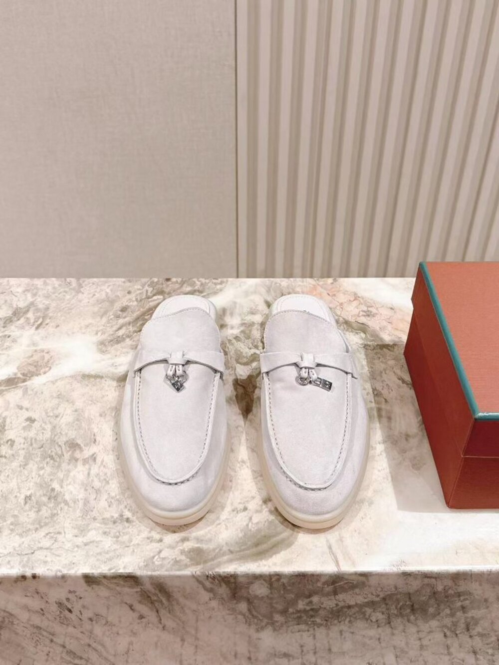 Loro Piana Off White Suede Charms Backless Mule Loafers